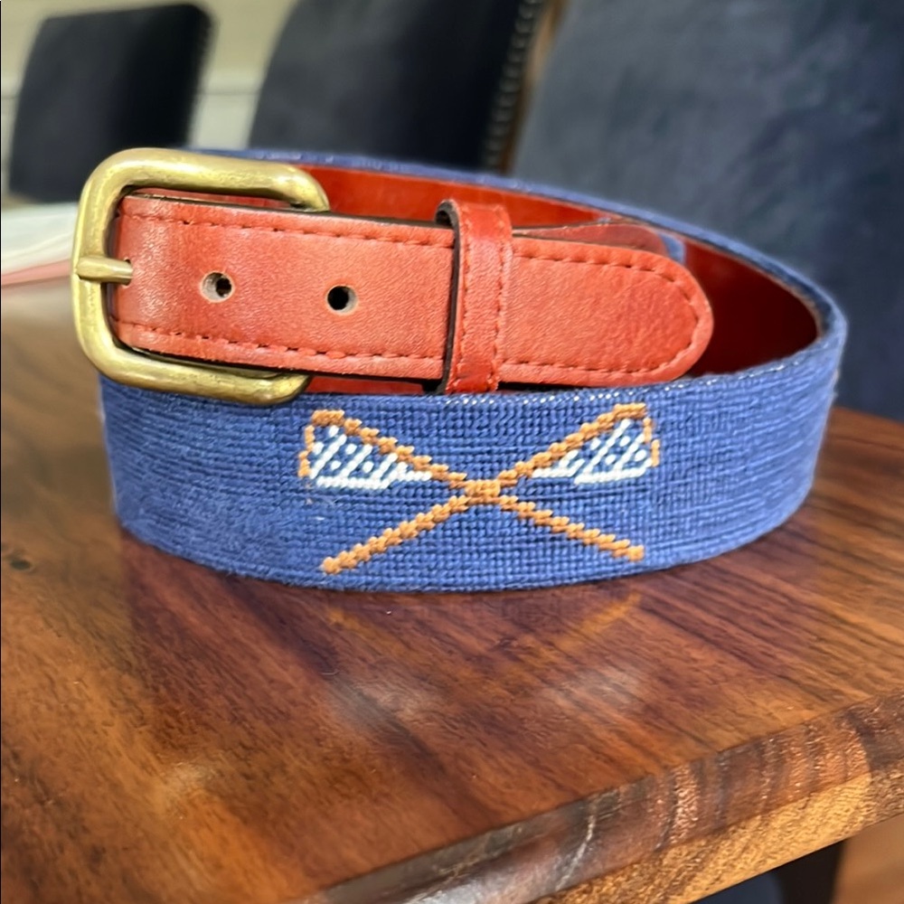 Smathers & Branson needlepoint belt with lacrosse sticks!